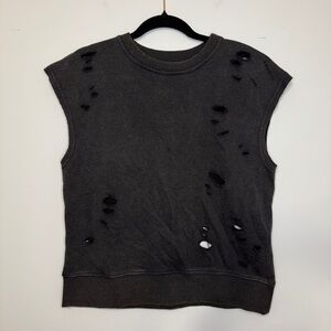 POL Distressed Sleeveless Sweatshirt Tank Top Black Size Small NWOT
